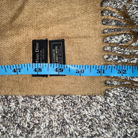 Christian Dior Monsieur Cashmere Lambswool Blend Mens Tan Beige Fringe 51x12 - Picture 5 of 5